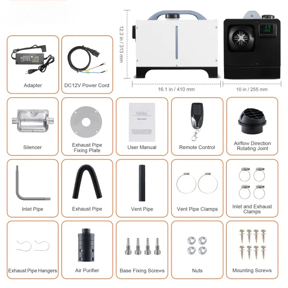 5-8KW Diesel Air Heater with Remote Control and LCD Display for Trucks and RVs