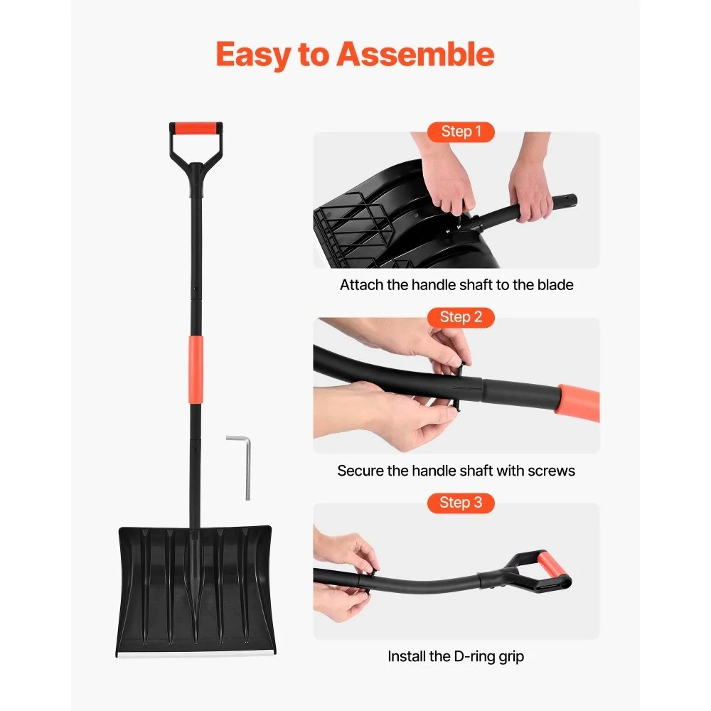 17-Inch Plastic Snow Shovel with Aluminum Blade and D-Shaped Handles