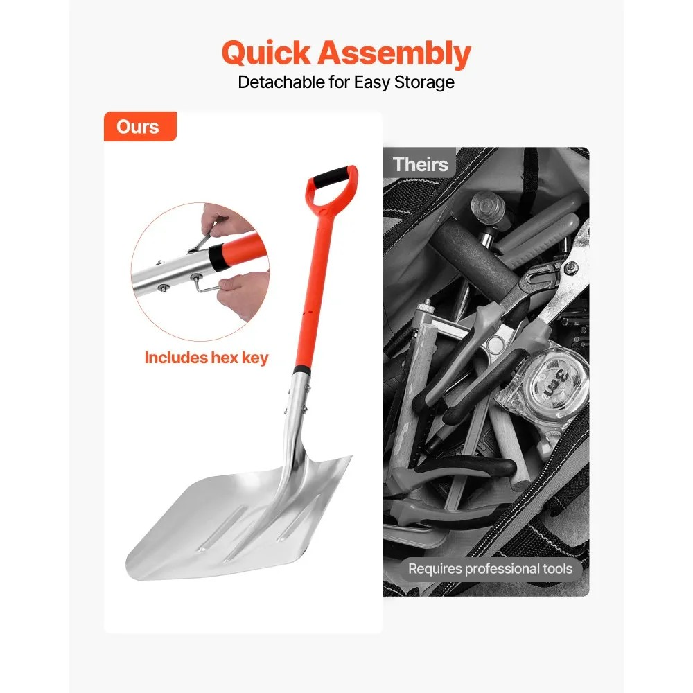 14-Inch Aluminum Snow Shovel with D-Shaped Handles for Driveways