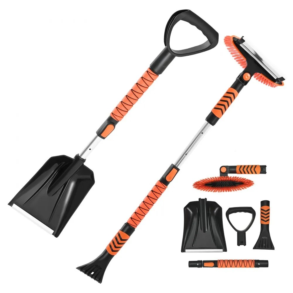 42-Inch Extendable Snow Brush and Ice Scraper with 180° Pivoting Brush Head