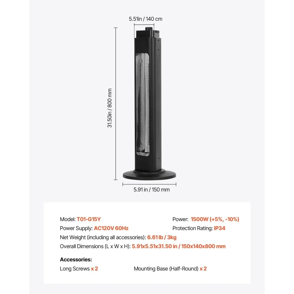 1500W Infrared Space Heater with Remote Control, 3 Speeds and 24H Timer