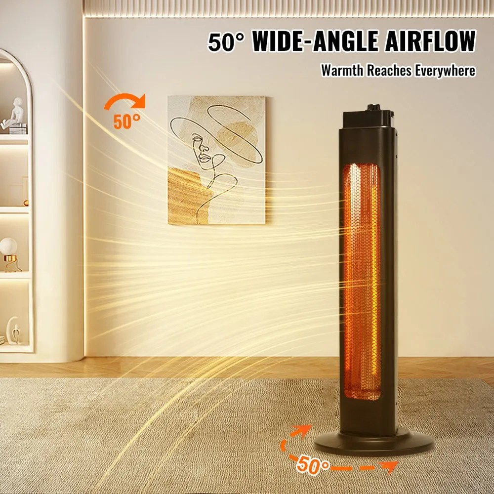 1500W Oscillating Infrared Space Heater, 2 Speeds, Timer, 31.5-Inch Black