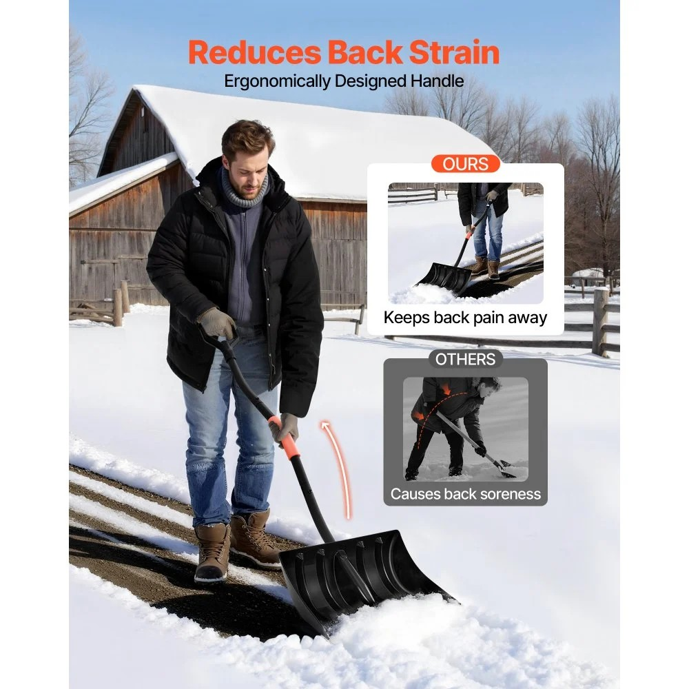 17-Inch Plastic Snow Shovel with Aluminum Blade and D-Shaped Handles