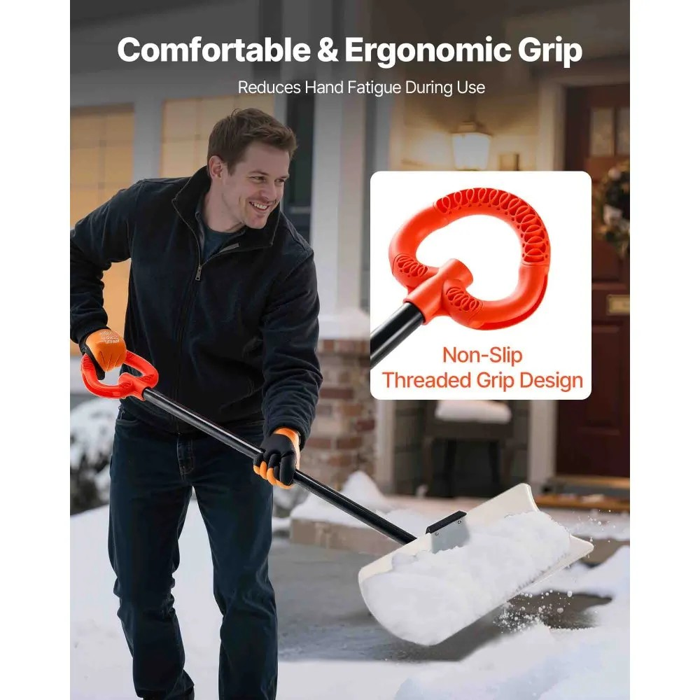 24-Inch Snow Pusher Shovel with Ergonomic Grip and HDPE Plastic Blade