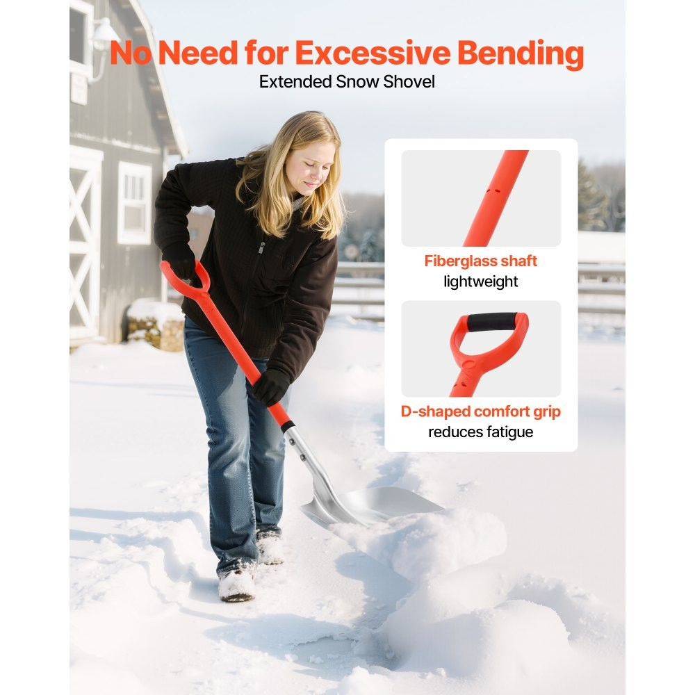 14-Inch Aluminum Snow Shovel with D-Shaped Handles for Driveways
