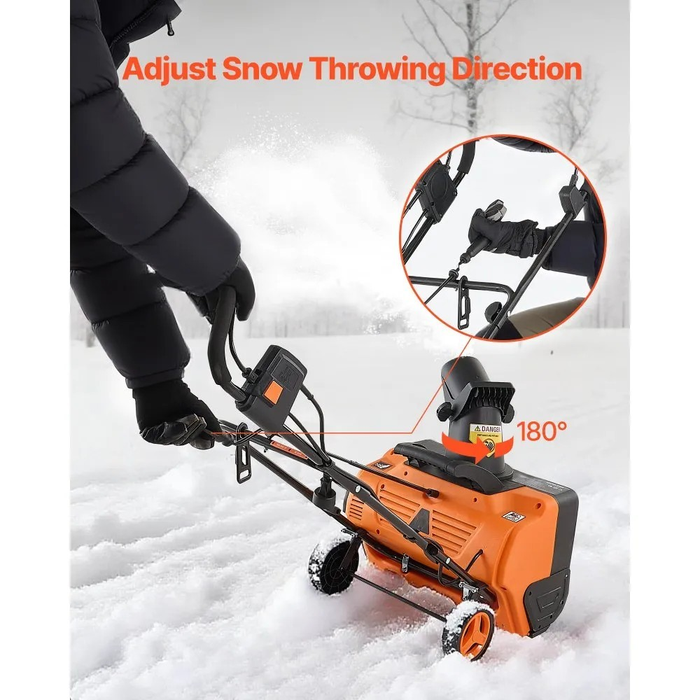 20-Inch Electric Snow Blower with 15A Motor, Dual LED Headlights and Rotating Chute