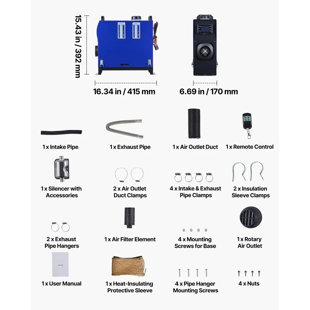 8KW Diesel Parking Heater, 12V/24V All-in-One Air Heater with Remote Control for Vehicles and RVs