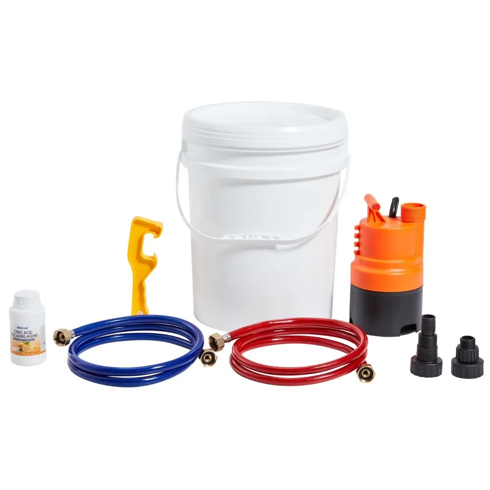 Tankless Water Heater Flushing Kit with Pump, 5-Gallon Pail, 2 Hoses and Descaling Powder