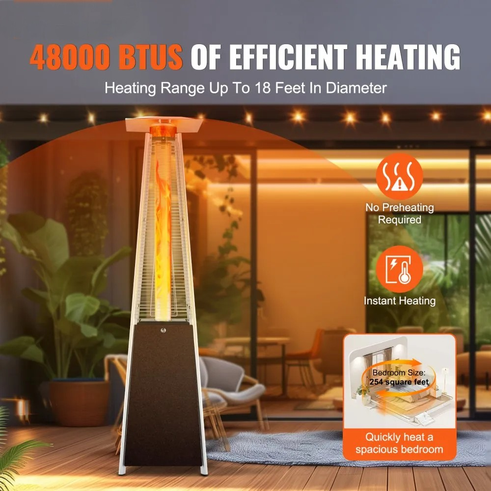 48,000 BTU Pyramid Propane Patio Heater with Wheels, Bronze Finish