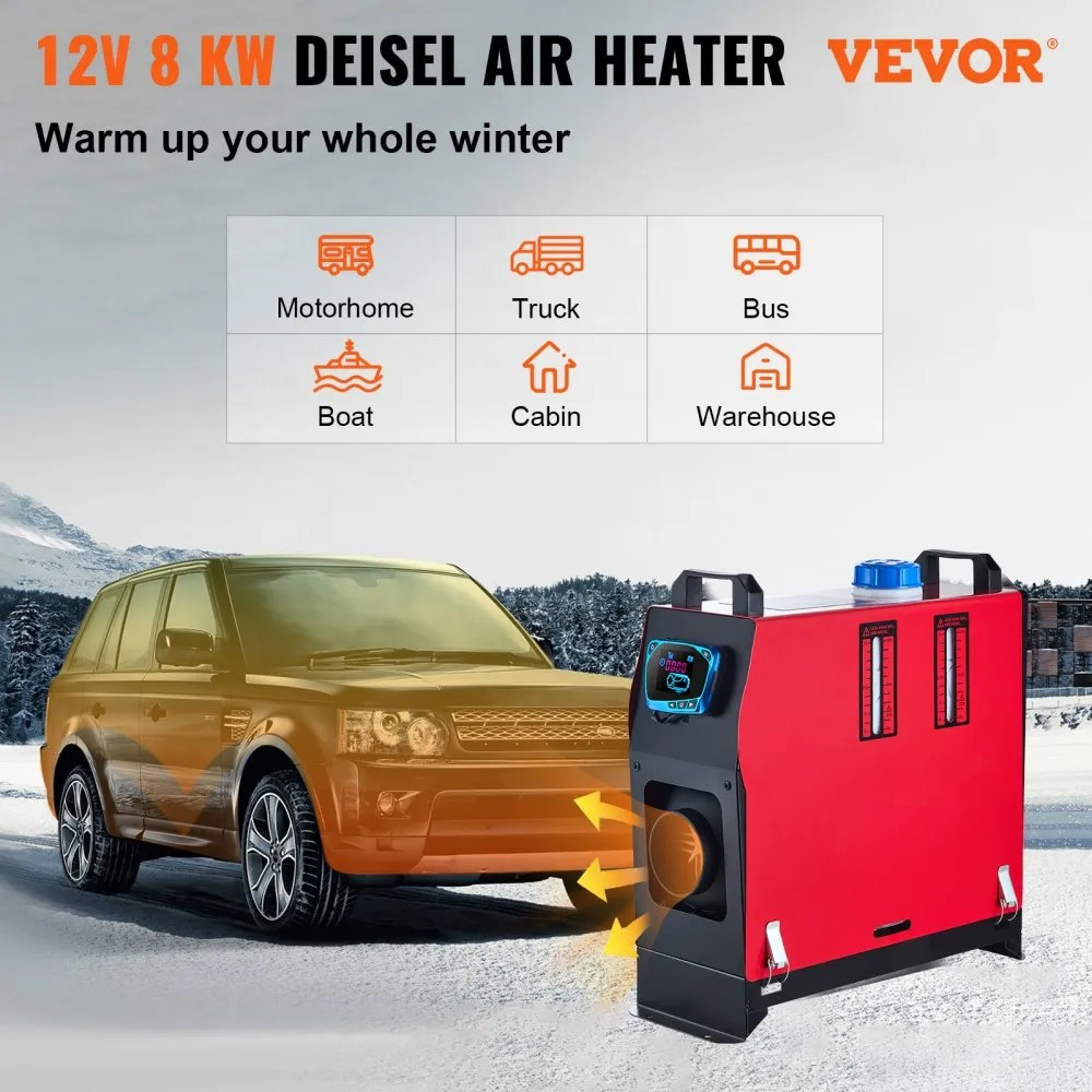 8KW 12V Diesel Air Heater with Muffler, LCD Switch and Remote Control