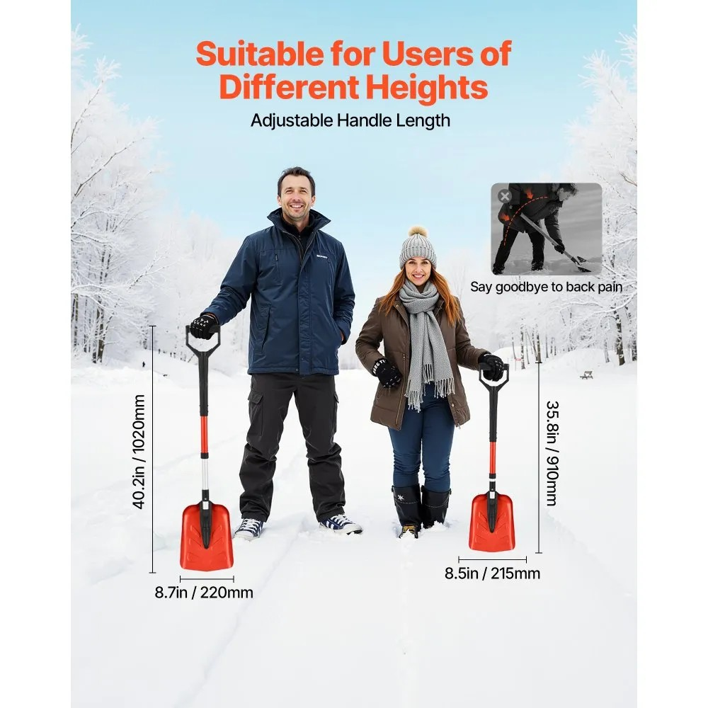 9-Inch Lightweight Snow Shovel with Aluminum Alloy Blade and 36–40" Handle