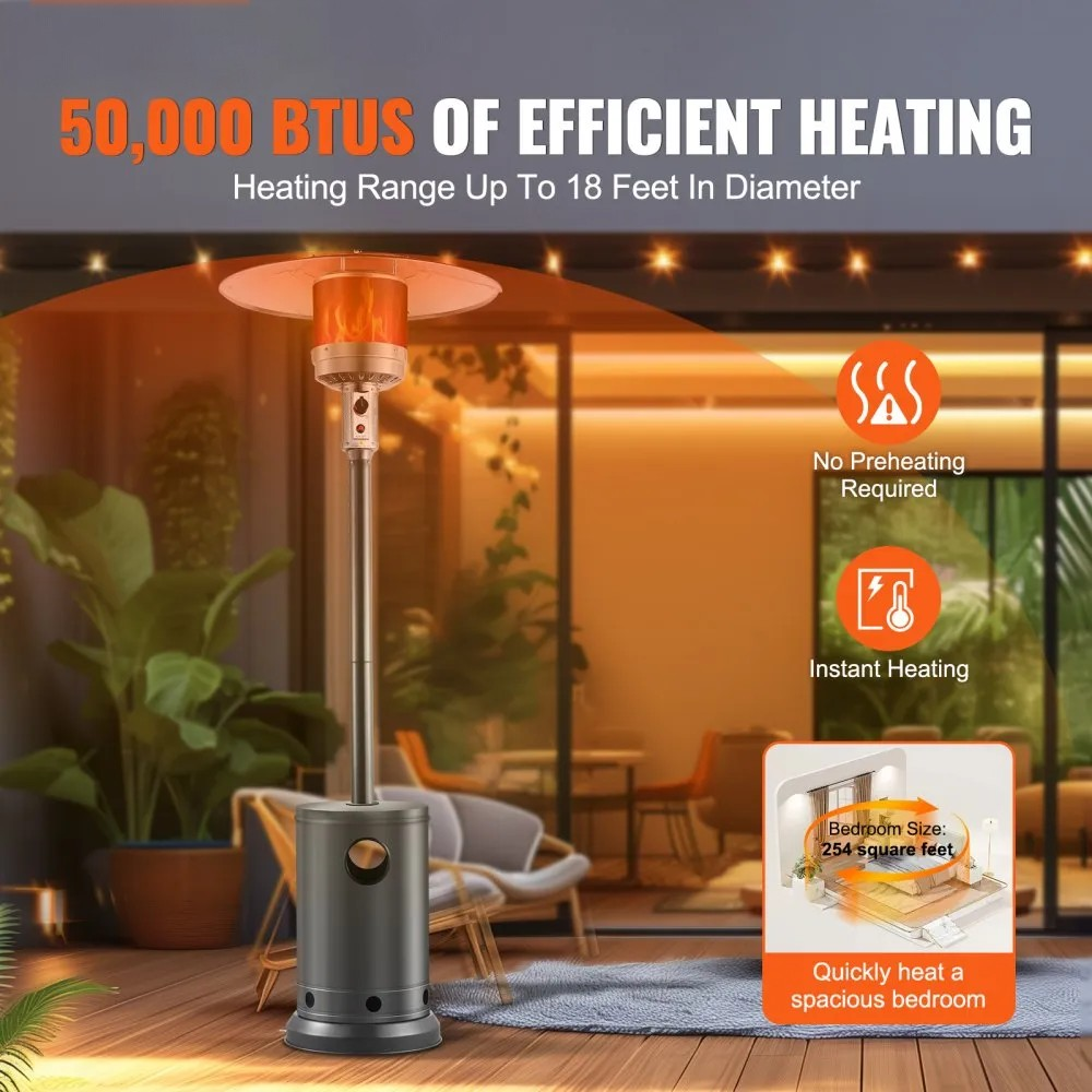 50,000 BTU Propane Patio Heater, Tall Hammered Finish with Wheels