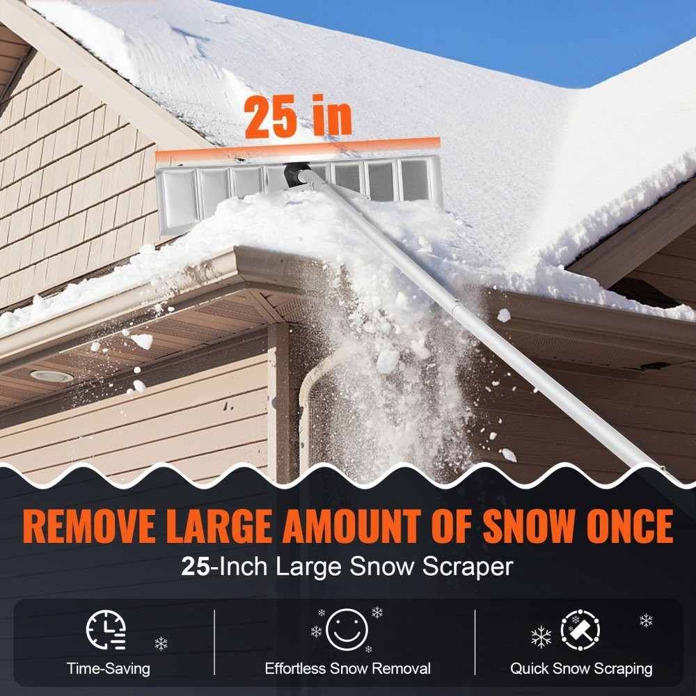 25-Inch Roof Snow Rake with 21 ft Reach, Aluminum Handle and Rolling Wheels