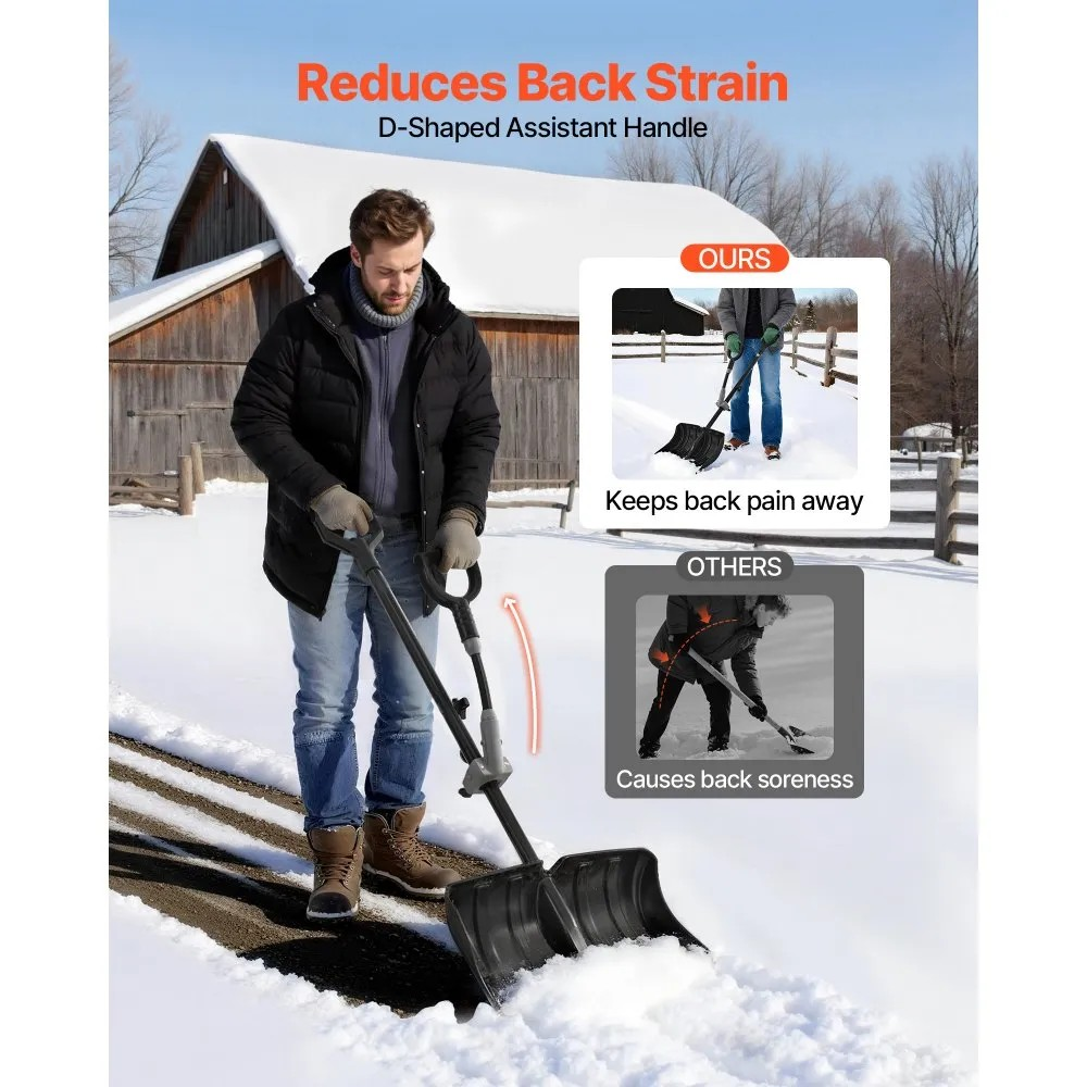 18-Inch Plastic Snow Shovel with D-Shaped Assist Handles and Non-Slip Grip