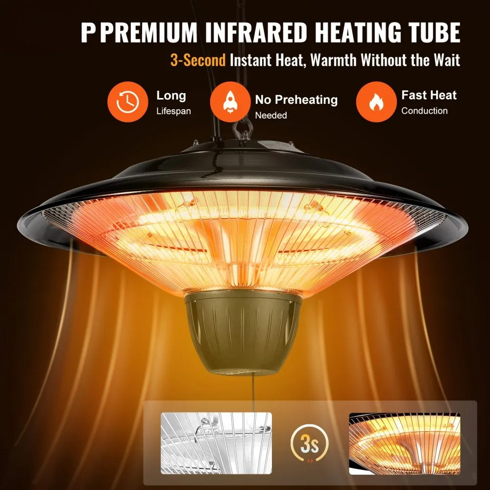1500W Infrared Ceiling Heater with IP34 Protection for Indoor and Outdoor Use