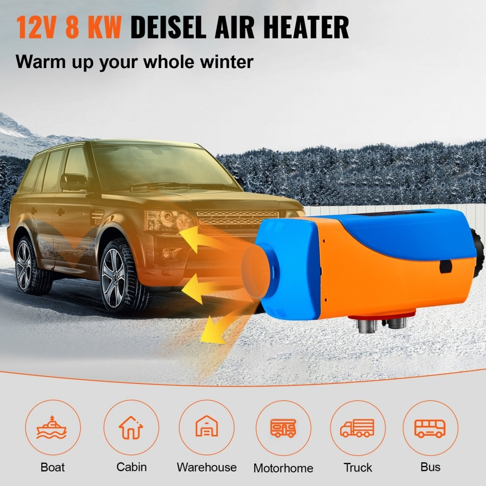 12V 8KW Diesel Air Heater with Remote Control and Blue LCD Switch