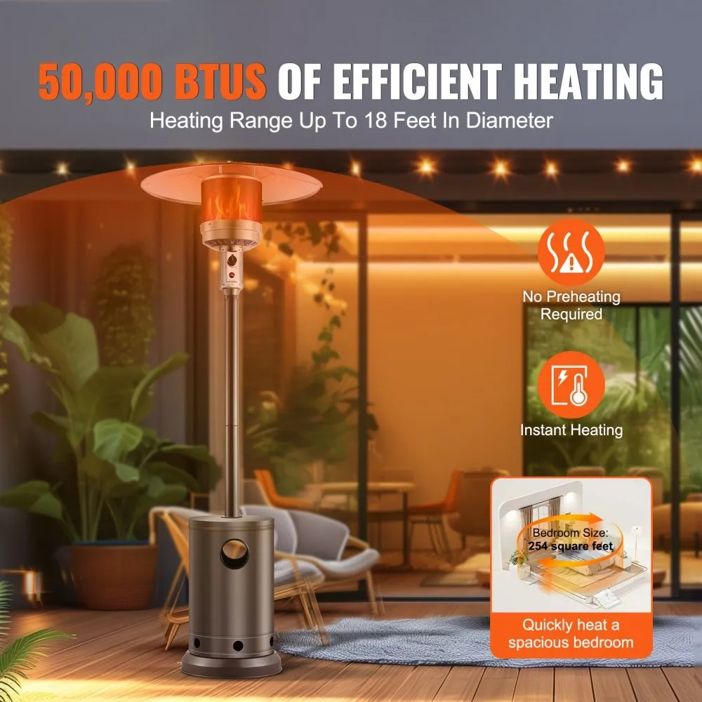 50,000 BTU Outdoor Propane Heater with Hammered Bronze Finish and Round Table