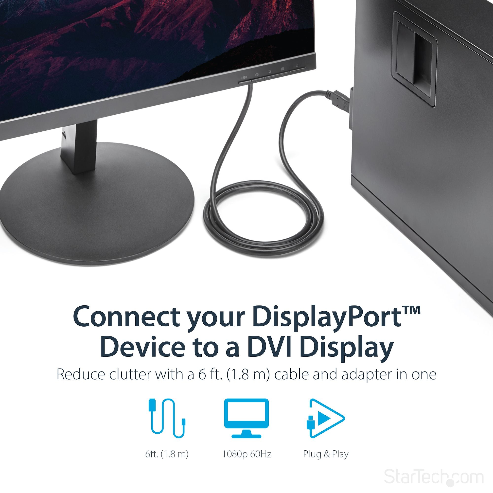 6ft (1.8m) DisplayPort to DVI Cable, DisplayPort to DVI Adapter Cable, Passive DP to DVI-D Video Converter, 1080p - Replaced by DP2DVI2MM6