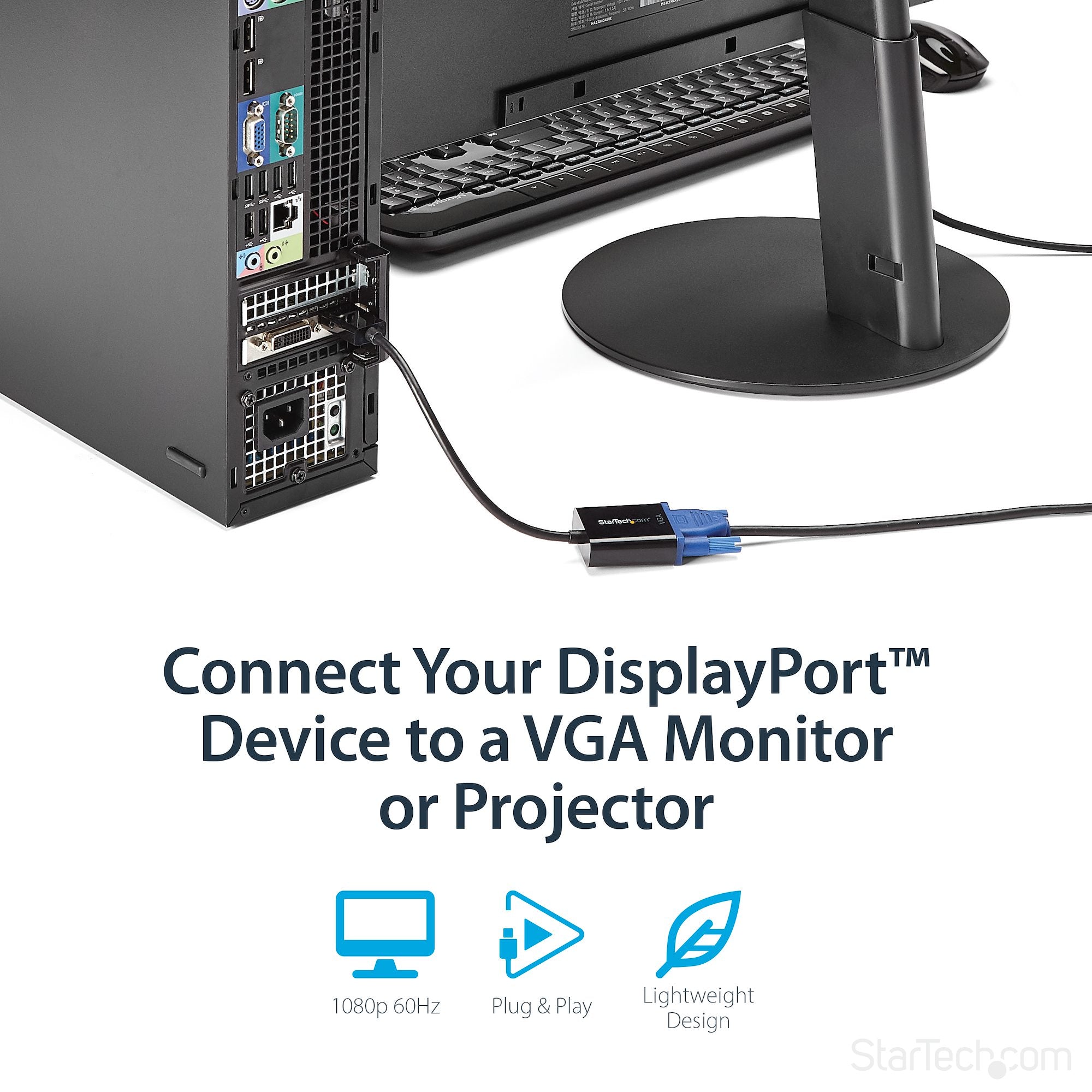 DisplayPort to VGA Adapter - Active DP to VGA Converter - 1080p Video - DP/DP++ Source to VGA Monitor Cable Adapter - DP to VGA Adapter Dongle Digital to Analog - DP 1.2 to VGA