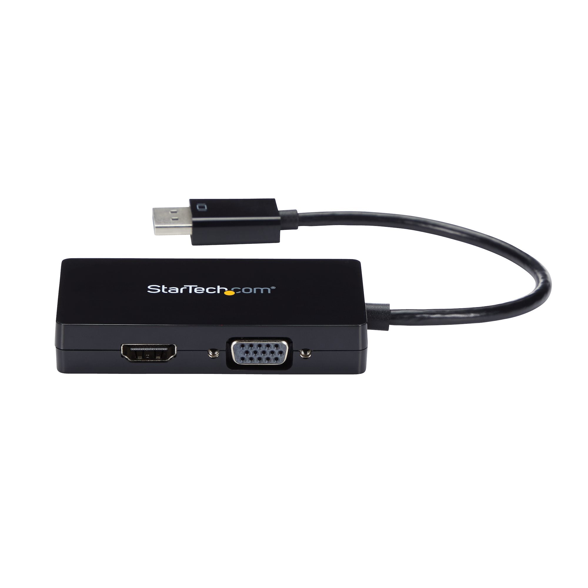Travel A/V adapter: 3-in-1 DisplayPort to VGA DVI or HDMI converter