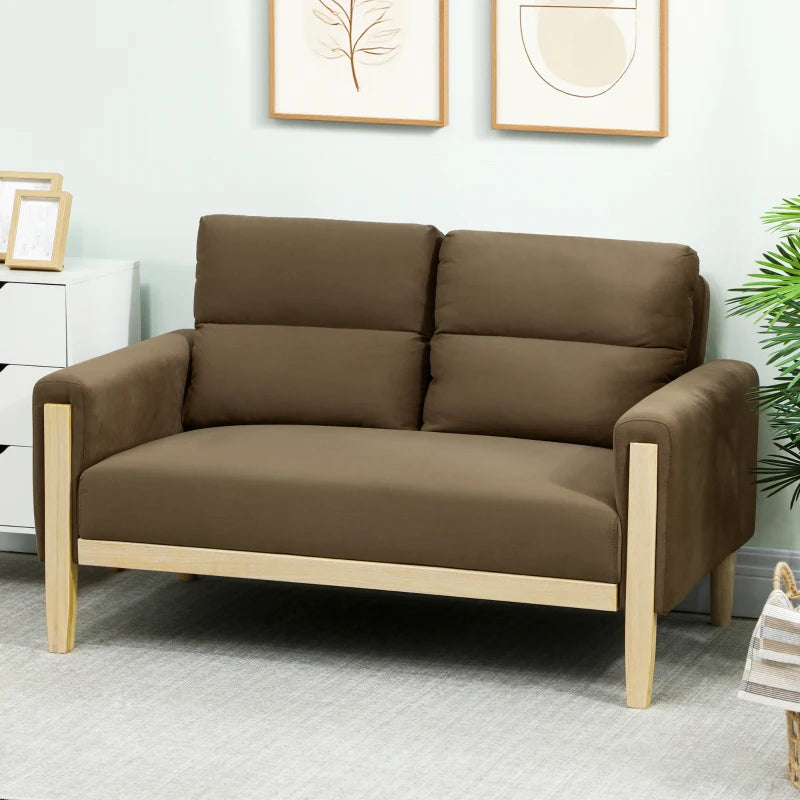 53" Loveseat Sofa, Small 2 Seater Couch with Solid Wood Legs, Modern Velvet Sofa for Living Room, Small Spaces,Brown