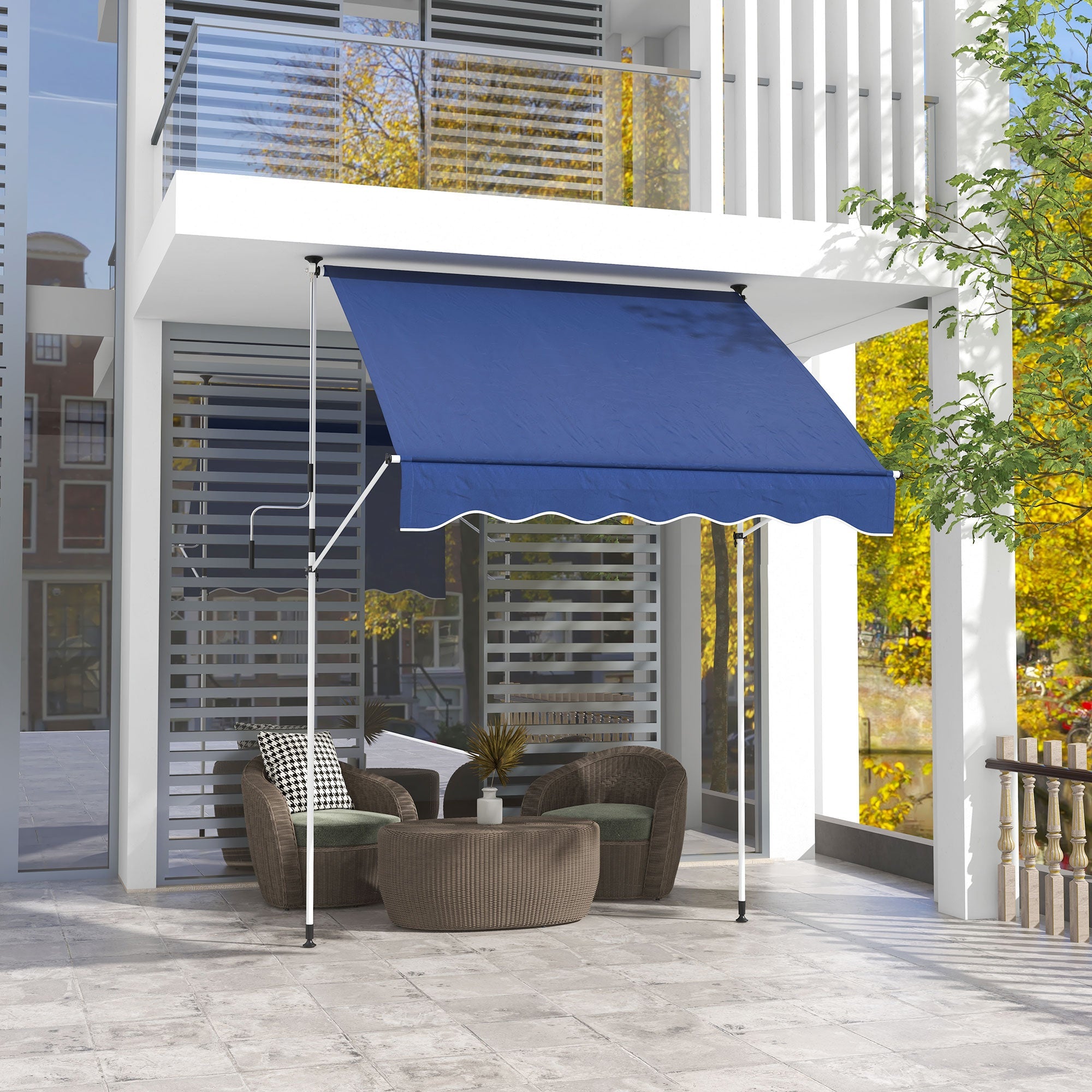 Outsunny Retractable Serenity: Manual Awning for Patio, Deck, Window, Door, 6.6'x5' Dark Blue Canopy, UV & Water Resistant