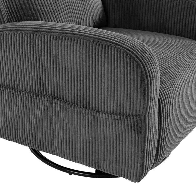 360° Swivel Accent Chair, Modern Armchair with Thick Cushion & Corduroy Upholstery – Dark Grey