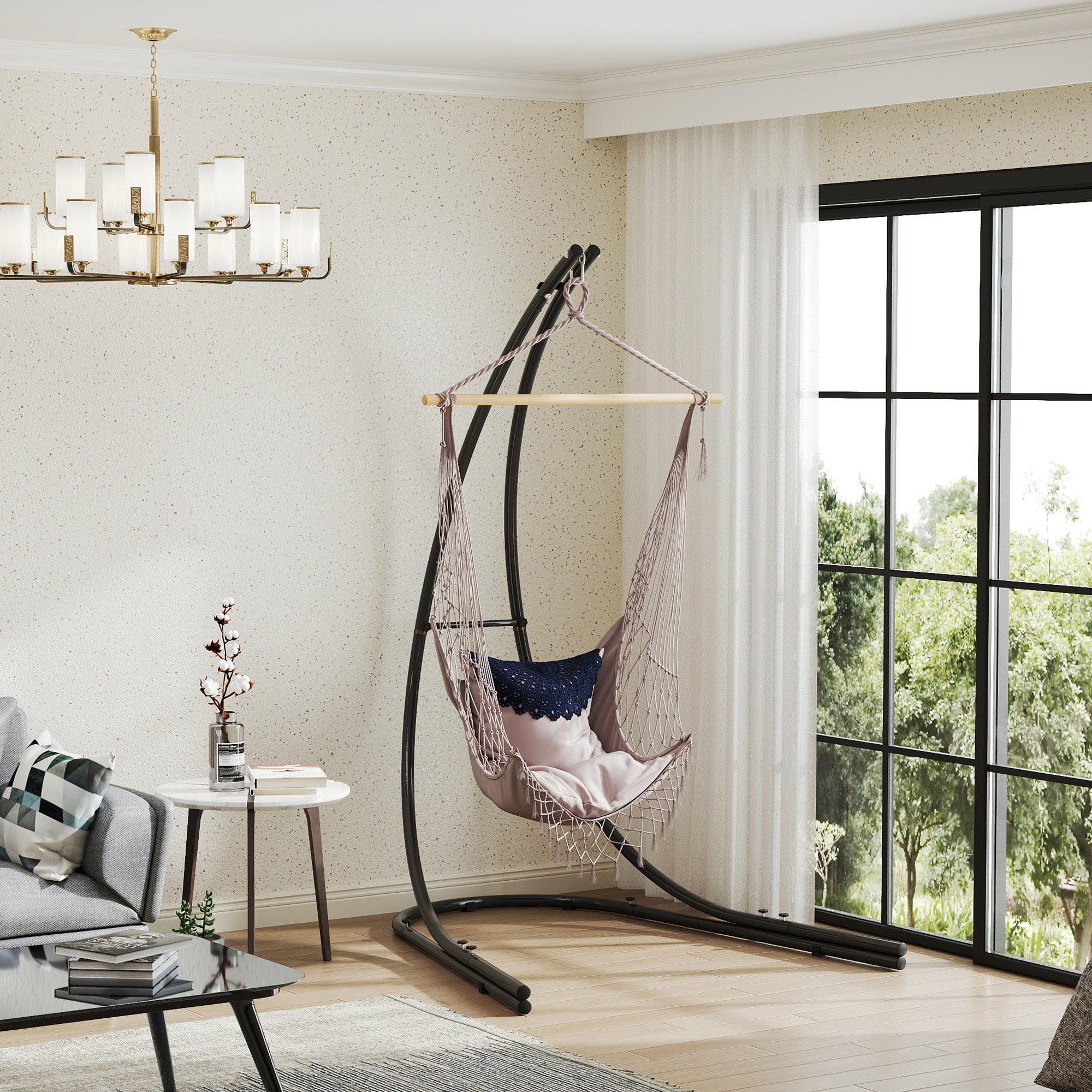 Outsunny Hammock Chair Stand, Heavy Duty Steel Hanging Chair Stand for Swing Chair, Egg Chair, with Extra Large Base, Black