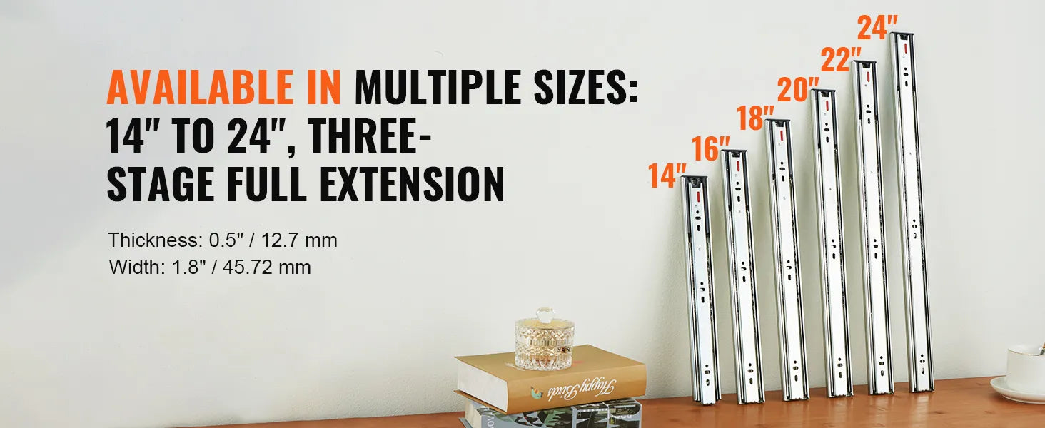 6 Pairs of 22 Inch Drawer Slides Side Mount Rails, Heavy Duty Full Extension Steel Track, Soft-Close Noiseless Guide Glides Cabinet Kitchen Runners with Ball Bearing, 100 Lbs Load Capacity