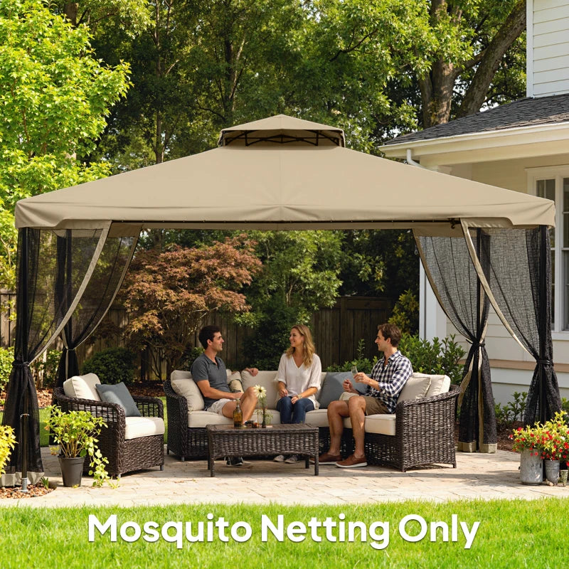 Replacement Mosquito Netting for Gazebo 10' x 12' Black Screen Walls for Canopy with Zippers, Khaki
