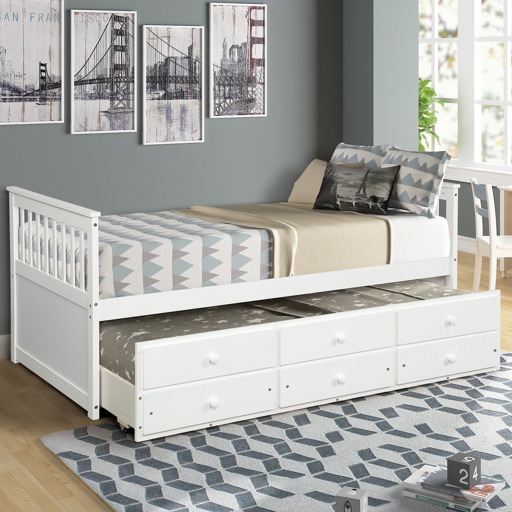 Captain's Twin Daybed with Trundle Bed and Storage Drawers – Kids' Bed, Space-Saving DesignÂ