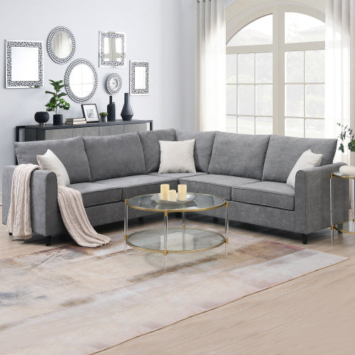 91x91" Modern Upholstered Living Room Sectional Sofa – L-Shaped Couch with 3 PillowsÂ