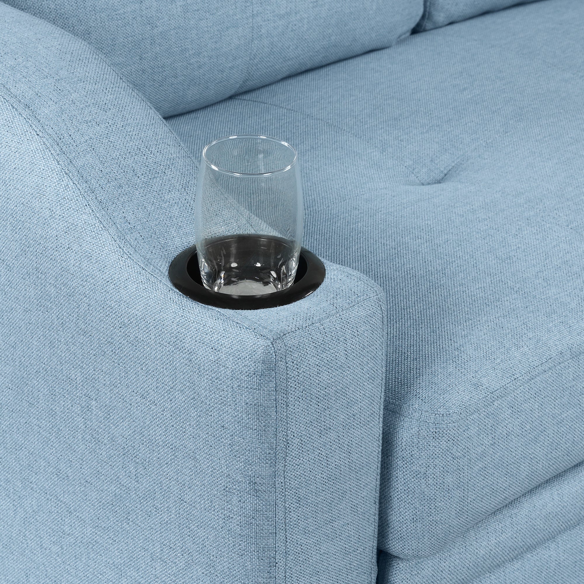 Pull Out Sofa Bed Modern Padded Upholstered Sofa Bed ; Linen Fabric 3 Seater Couch with Storage Chaise and Cup Holder ; Small Couch for Small SpacesÂ