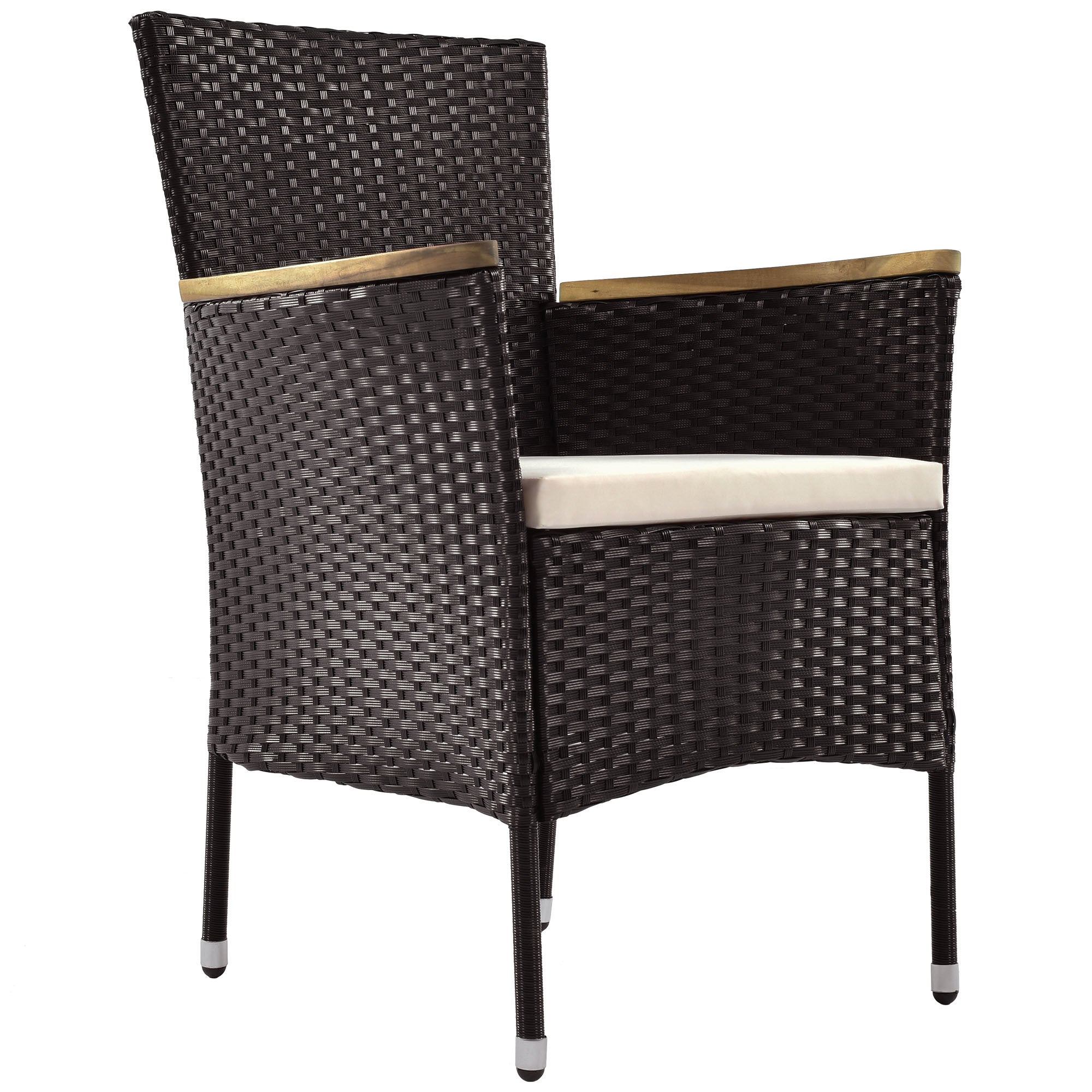 7-Piece Outdoor Patio Dining Set – Garden PE Rattan Wicker, Acacia Wood Tabletop, Stackable Armrest Chairs with Cushions, BrownÂ