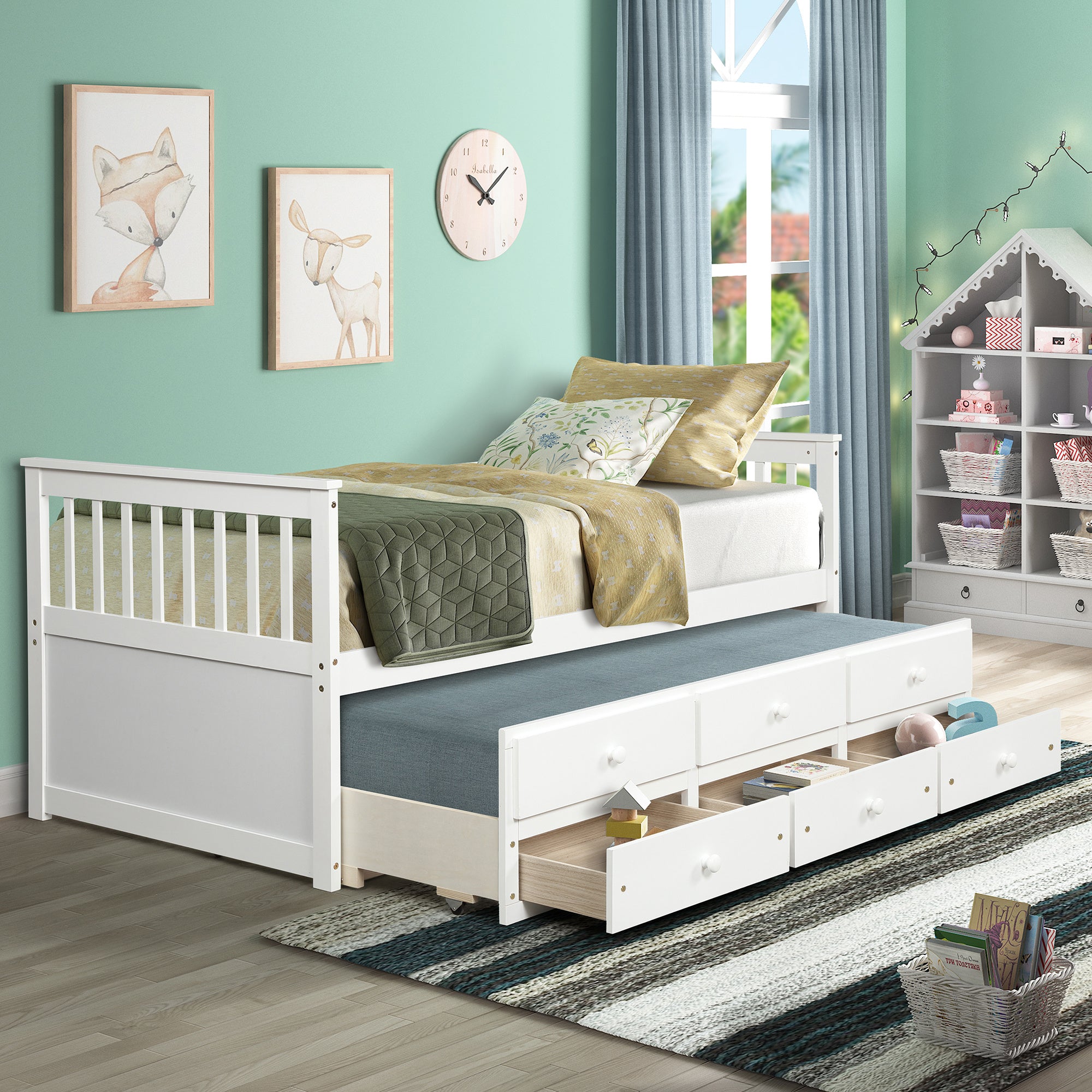 Captain's Twin Daybed with Trundle Bed and Storage Drawers – Kids' Bed, Space-Saving DesignÂ