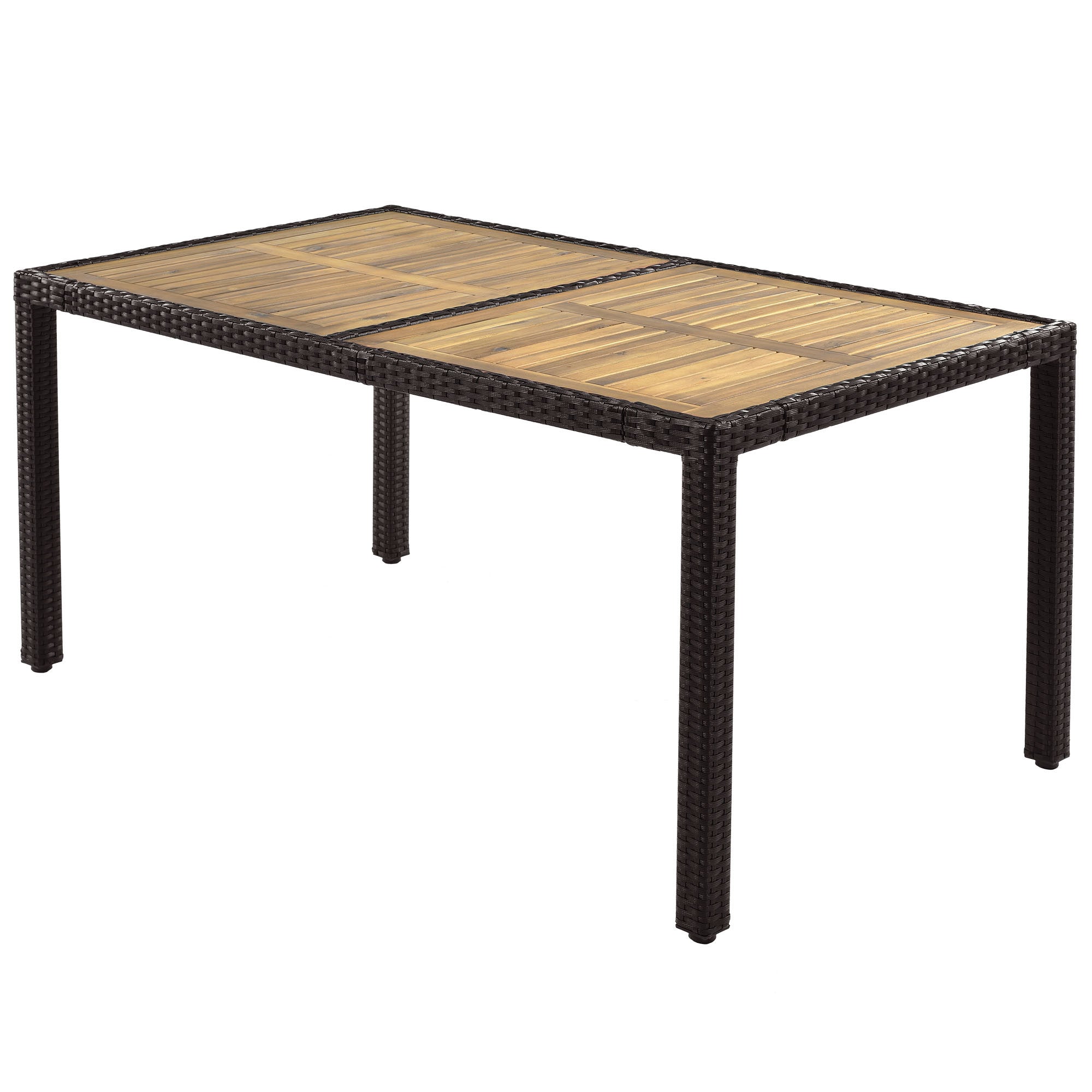 7-Piece Outdoor Patio Dining Set – Garden PE Rattan Wicker, Acacia Wood Tabletop, Stackable Armrest Chairs with Cushions, BrownÂ