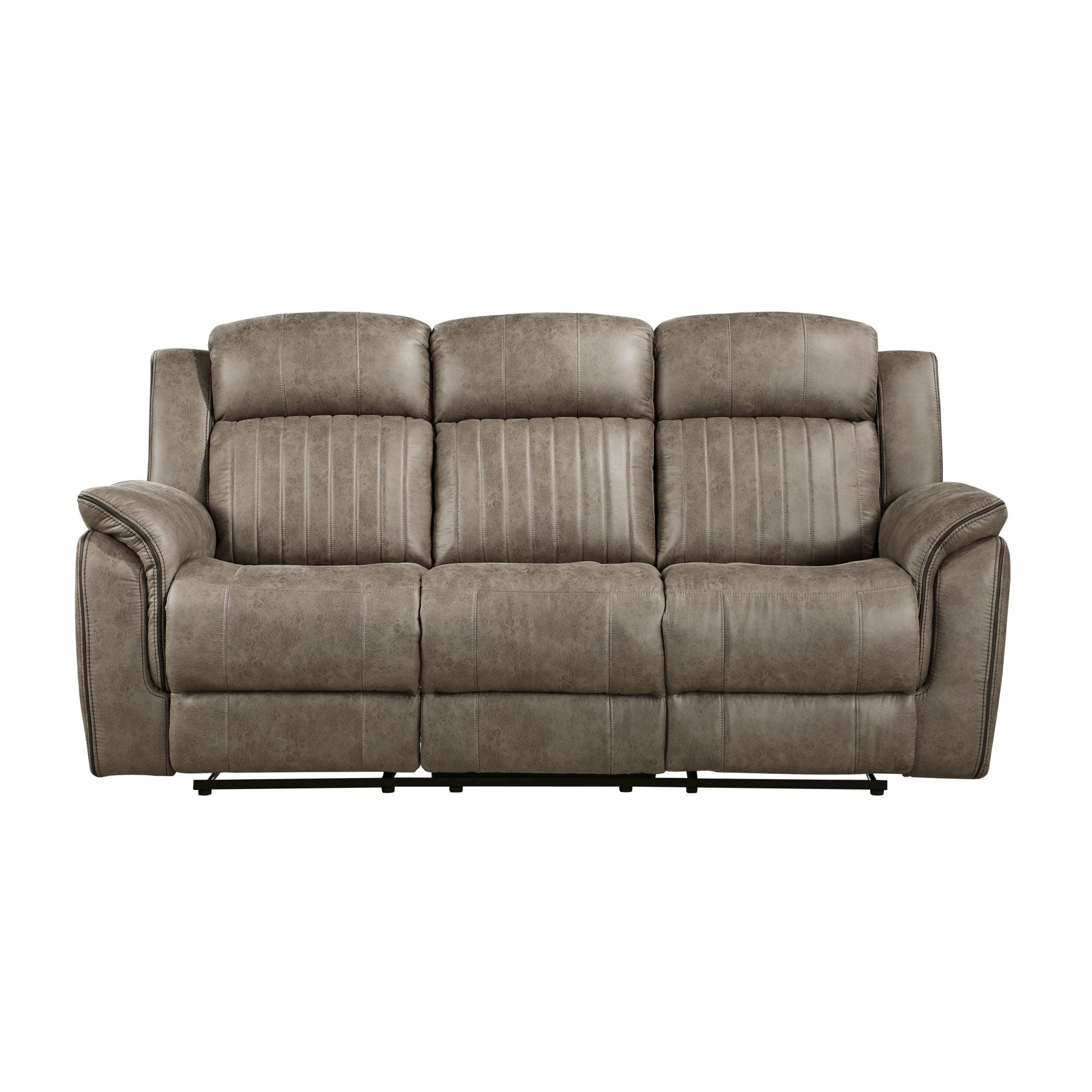 Classic Sandy Brown Double Reclining Sofa – Plush Comfort, Pillow-Top Arms, Vertical Tufting, Solid Wood, Luxury Living Room FurnitureÂ
