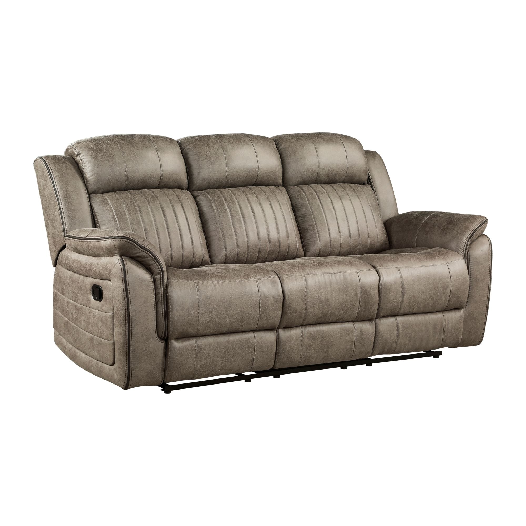 Classic Sandy Brown Double Reclining Sofa – Plush Comfort, Pillow-Top Arms, Vertical Tufting, Solid Wood, Luxury Living Room FurnitureÂ