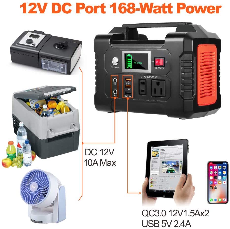 200W Portable Power Station – FlashFish 40800mAh Solar Generator, 110V AC Outlet, 2 DC Ports, 3 USB Ports, Backup Battery PackÂ