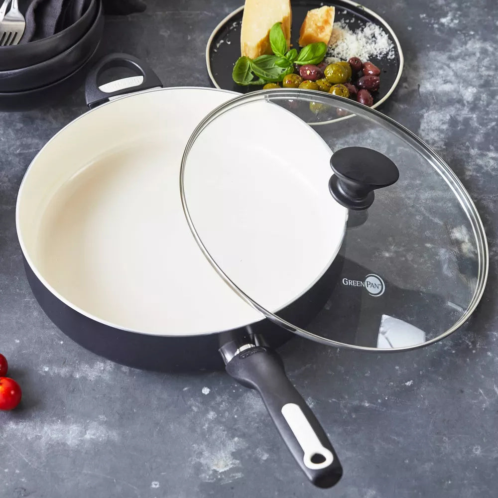 Rio 5QT Ceramic Nonstick Covered Saute Pan with Helper Handle - BlackÂ