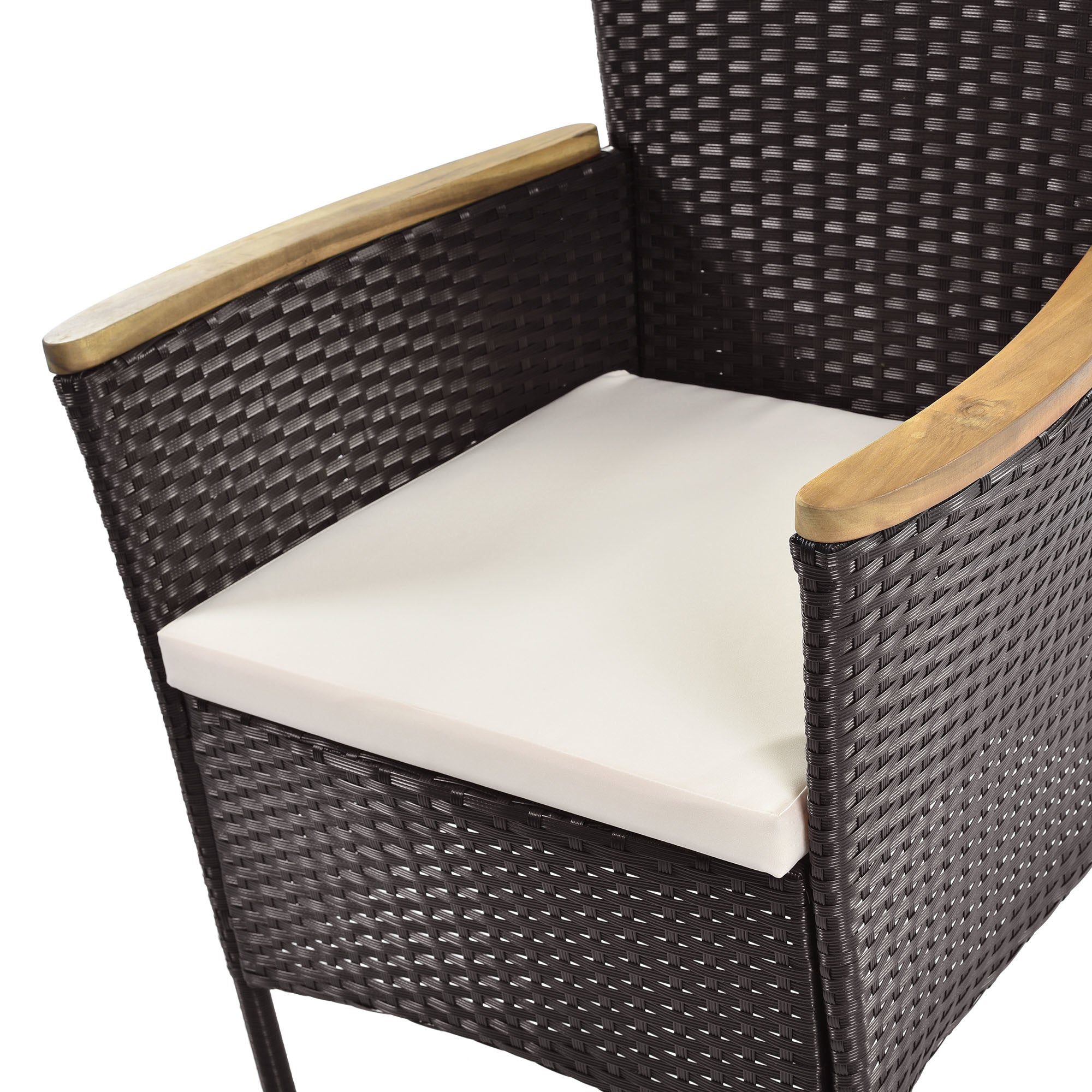 7-Piece Outdoor Patio Dining Set – Garden PE Rattan Wicker, Acacia Wood Tabletop, Stackable Armrest Chairs with Cushions, BrownÂ