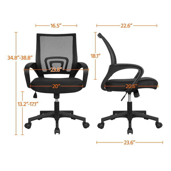 Adjustable Mid-Back Mesh Swivel Office Chair – Black, with ArmrestsÂ