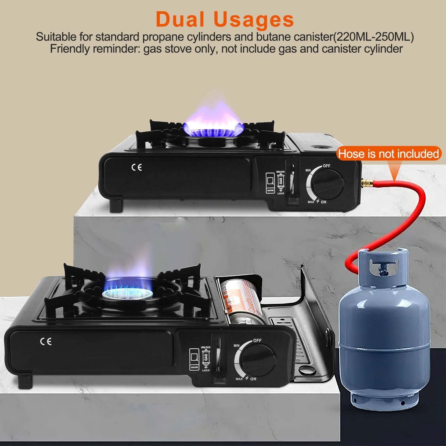3300W Portable Camping Stove – Butane Canister, Dual Fuel Burner, Piezo Electric Ignition, Single BurnerÂ