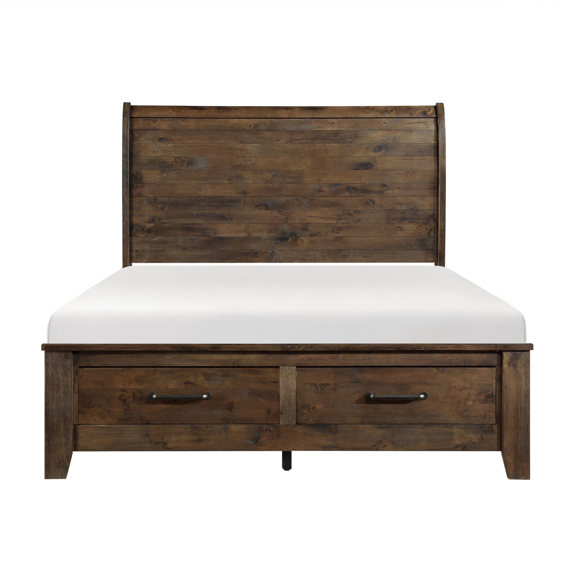 Burnished Brown Finish Classic Queen Bed – Footboard Storage, All Solid Rubberwood Platform Bed, Bedroom FurnitureÂ