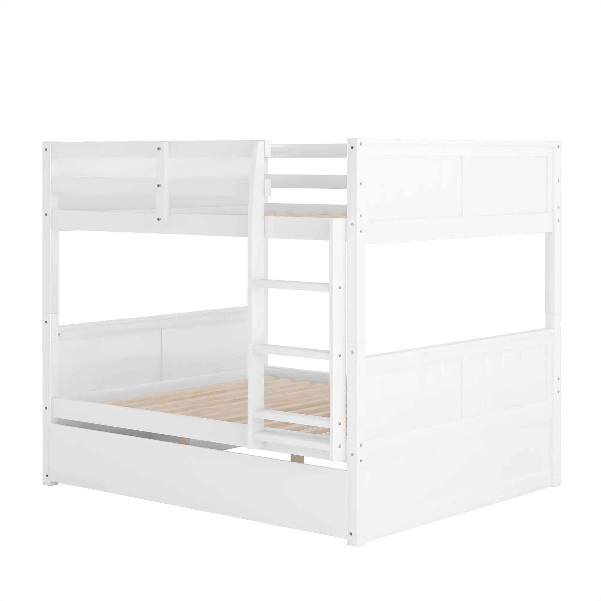 Full Over Full Bunk Bed with Twin Size Trundle - WhiteÂ