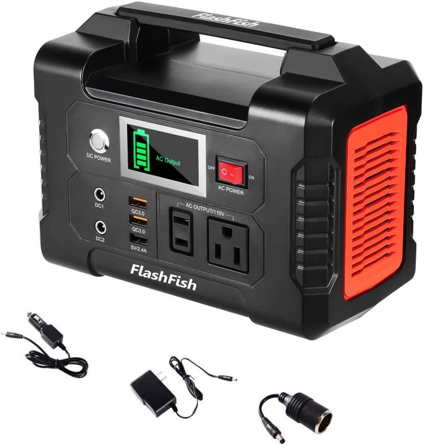 200W Portable Power Station – FlashFish 40800mAh Solar Generator, 110V AC Outlet, 2 DC Ports, 3 USB Ports, Backup Battery PackÂ