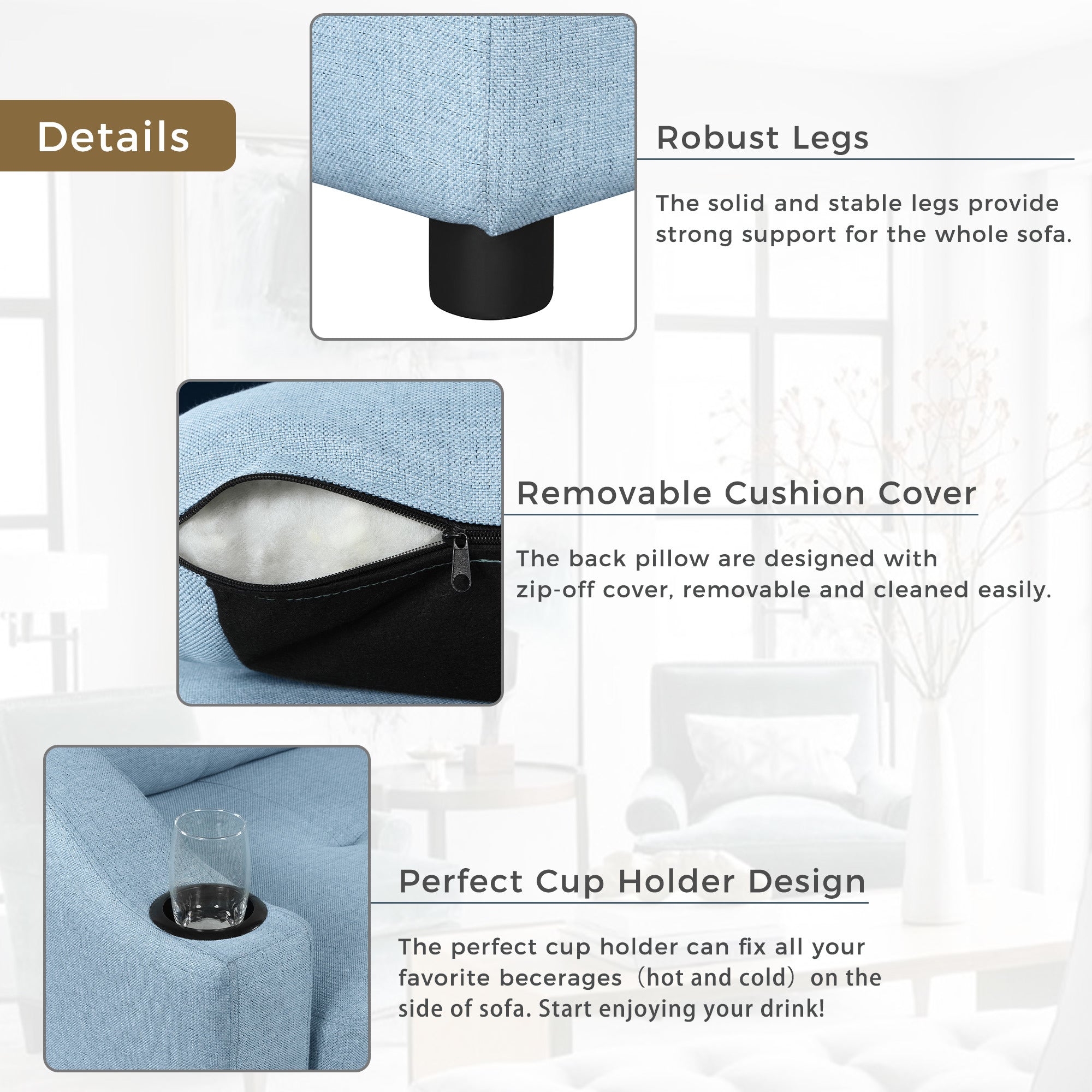 Pull Out Sofa Bed Modern Padded Upholstered Sofa Bed ; Linen Fabric 3 Seater Couch with Storage Chaise and Cup Holder ; Small Couch for Small SpacesÂ