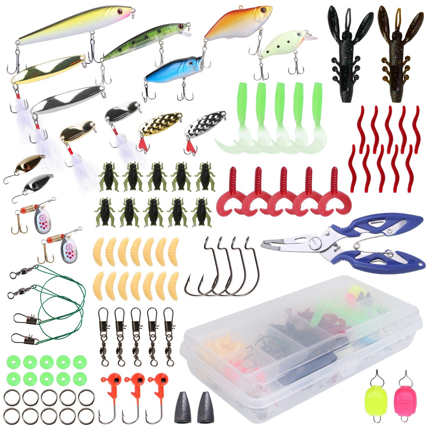 101-Piece Fishing Lures Kit – Soft Plastic Baits, Spoon Fishing Gear, Crankbaits, and Tackle BoxÂ