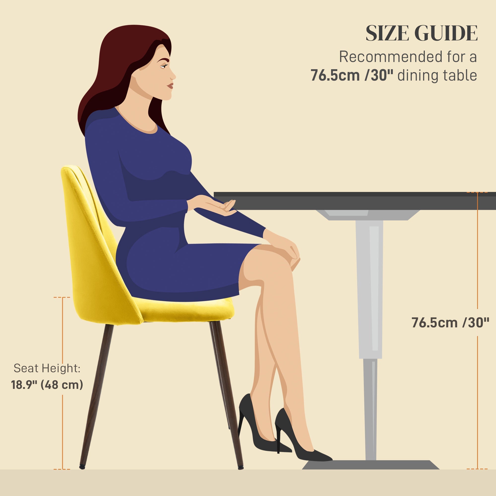 HOMCOM Upholstered Dining Chairs Set of 4, Velvet Accent Chair with Back and Wood-grain Steel Leg for Kitchen, Yellow