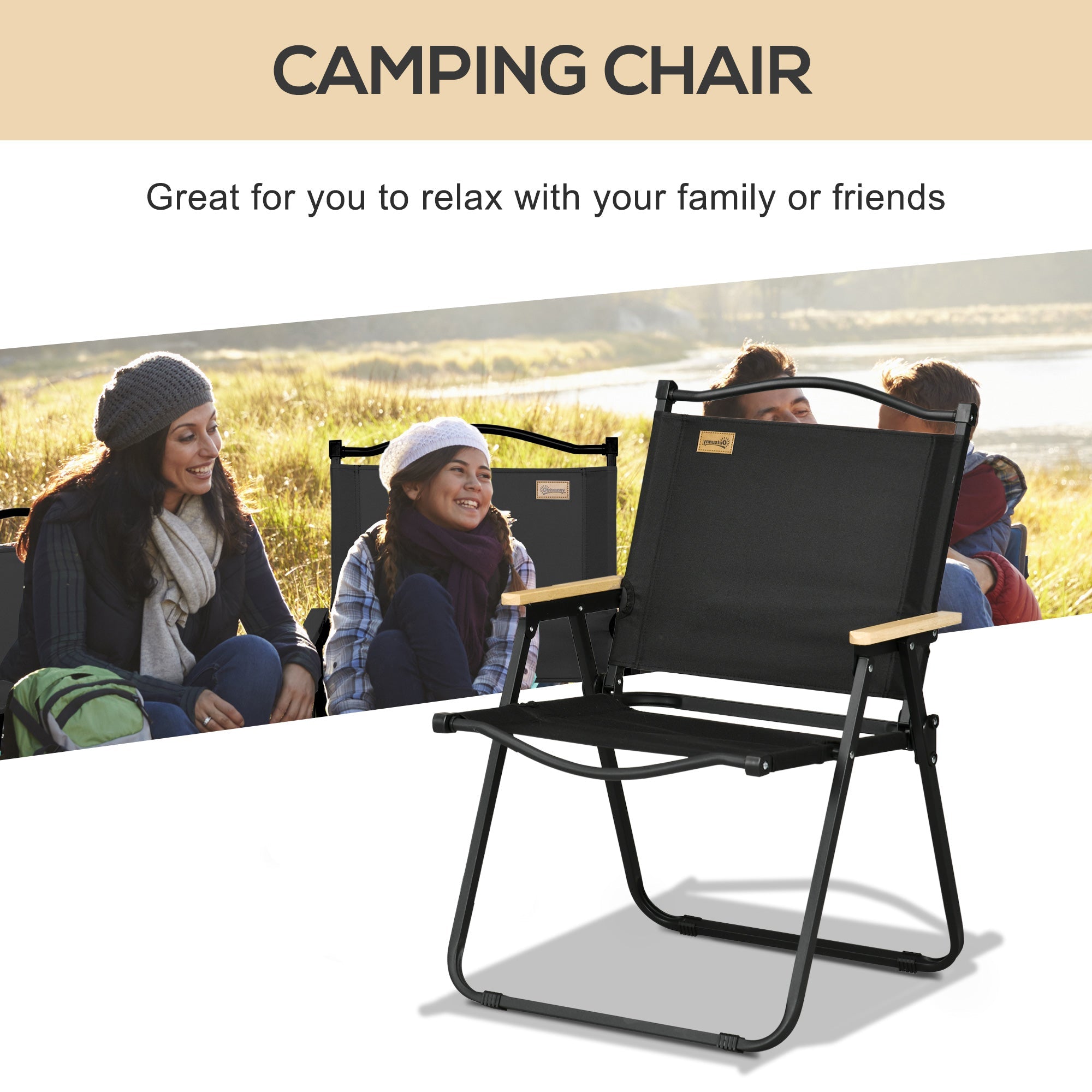 Outsunny Camping Chair, Lightweight Folding Chair, Portable Armchair, Excellent for Festivals, Fishing, Black
